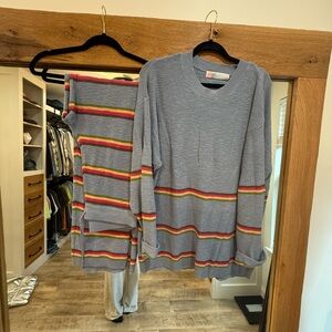 Striped Gray Knit Sweater and Pants Set